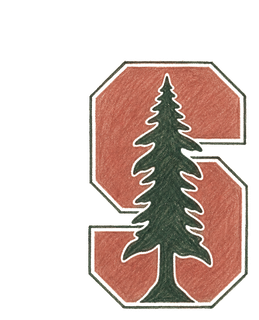 Hand-drawn Stanford block S and redwood tree illustration