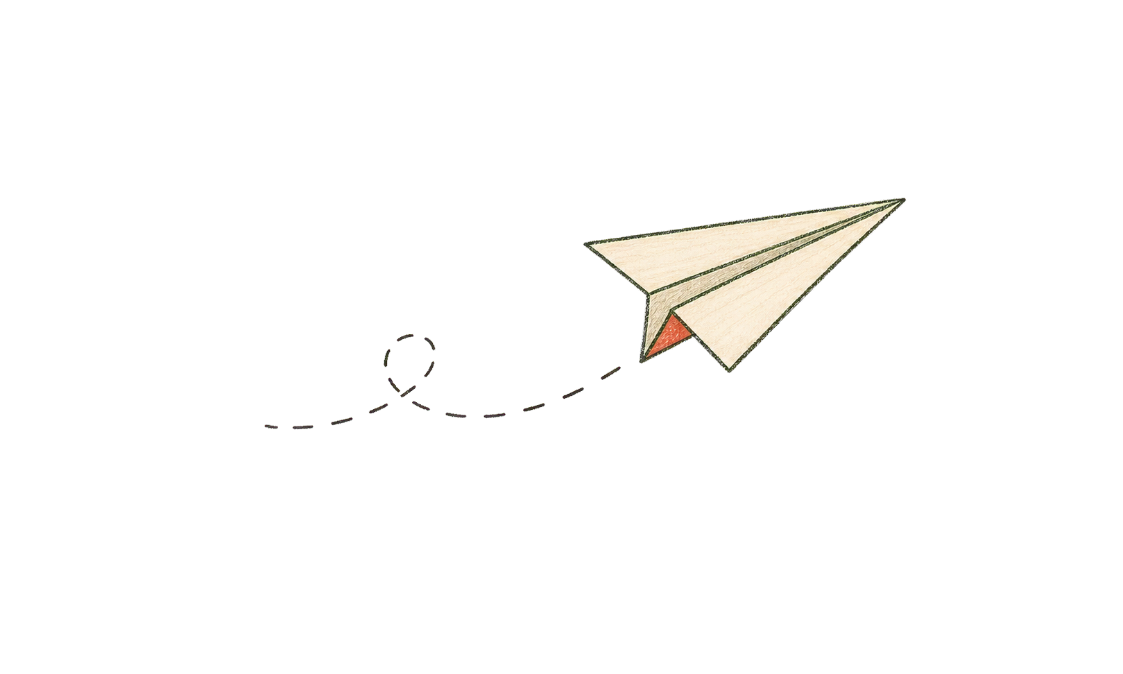 Hand-drawn paper airplane in flight